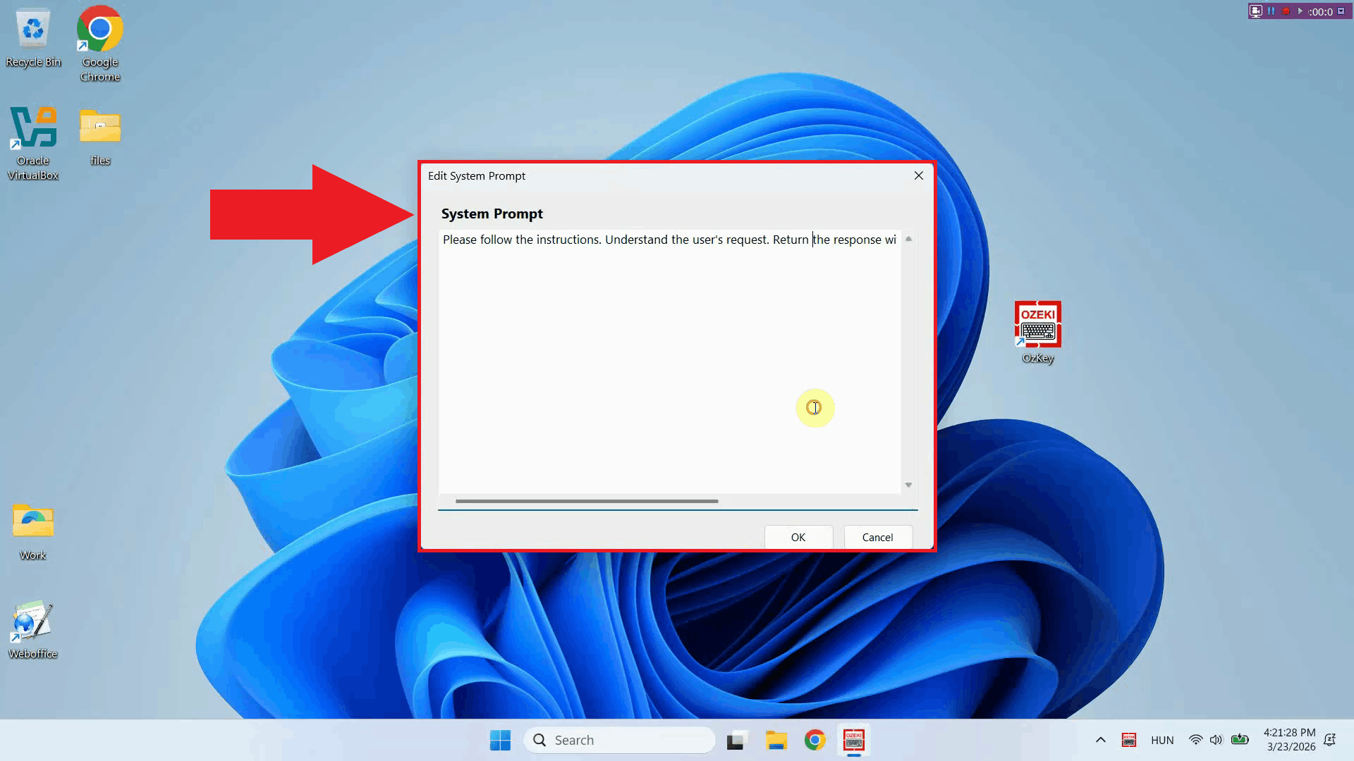System prompt window