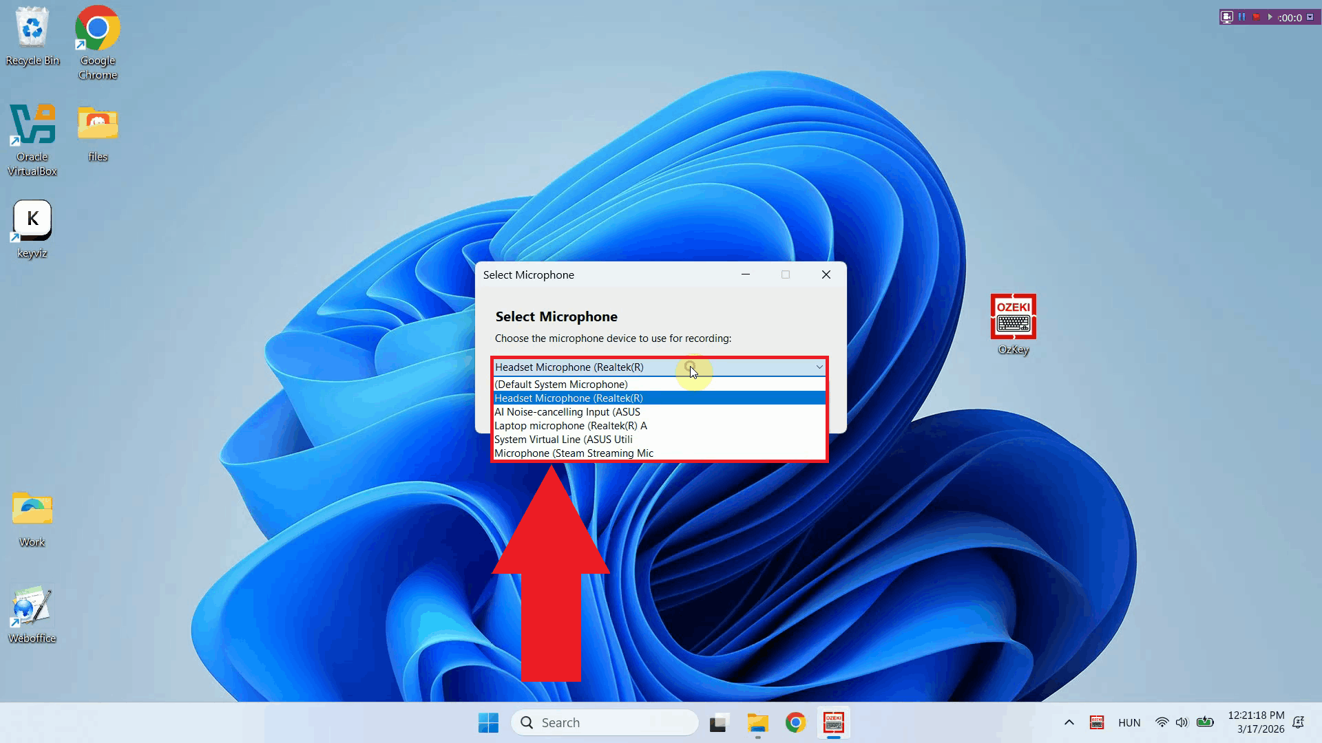Choose microphone from dropdown list