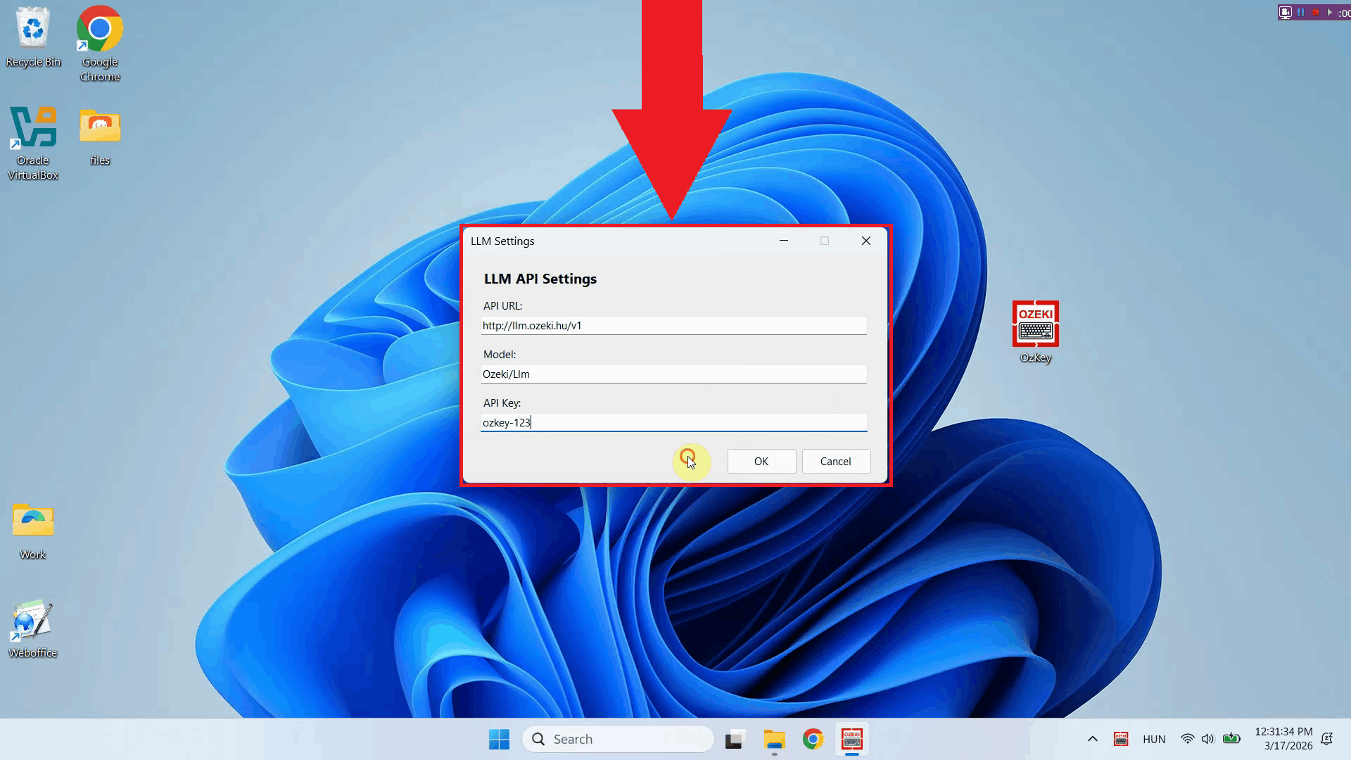 Ozeki Voice Keyboard LLM settings window