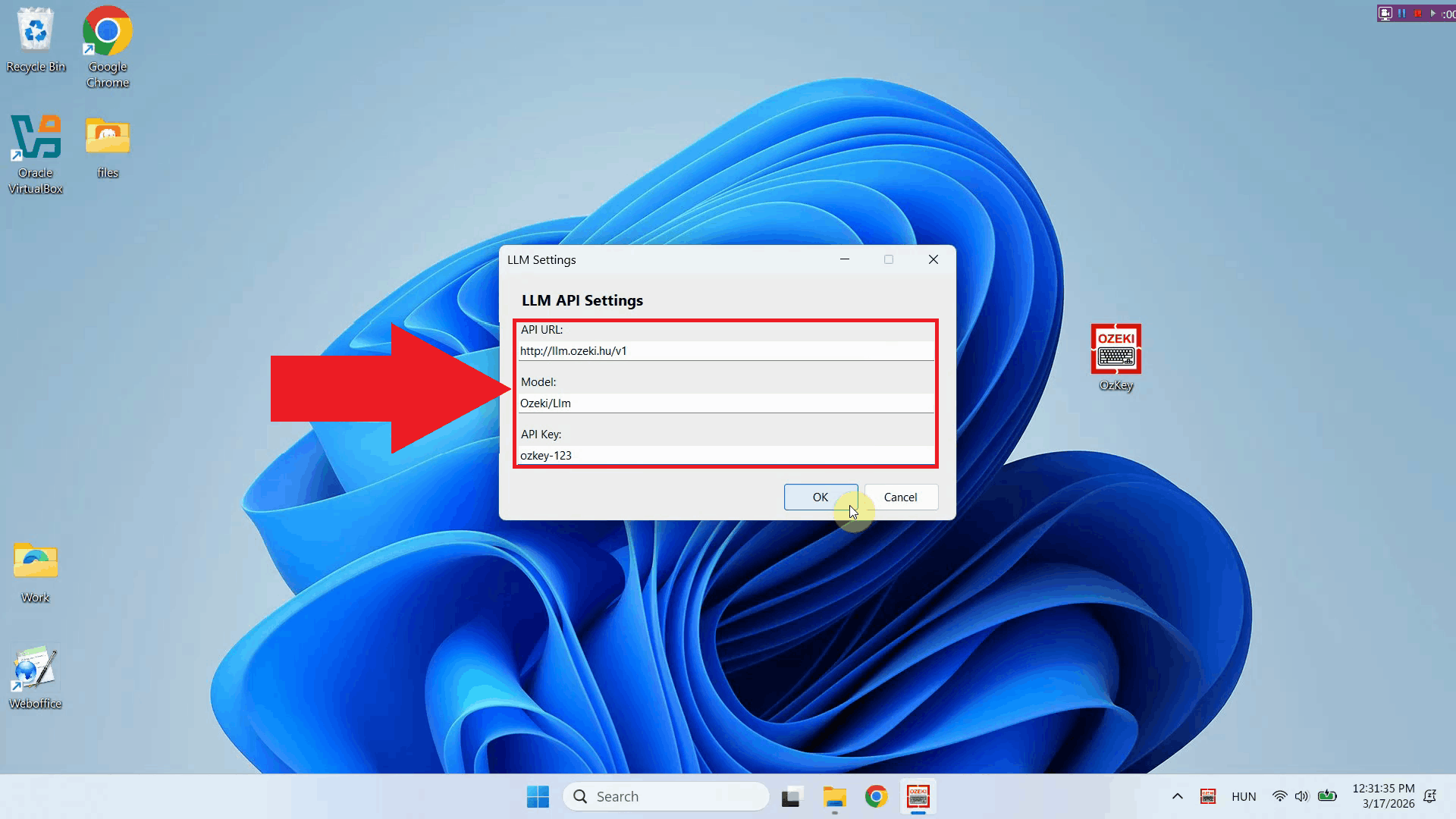 Enter API URL, AI model and API key