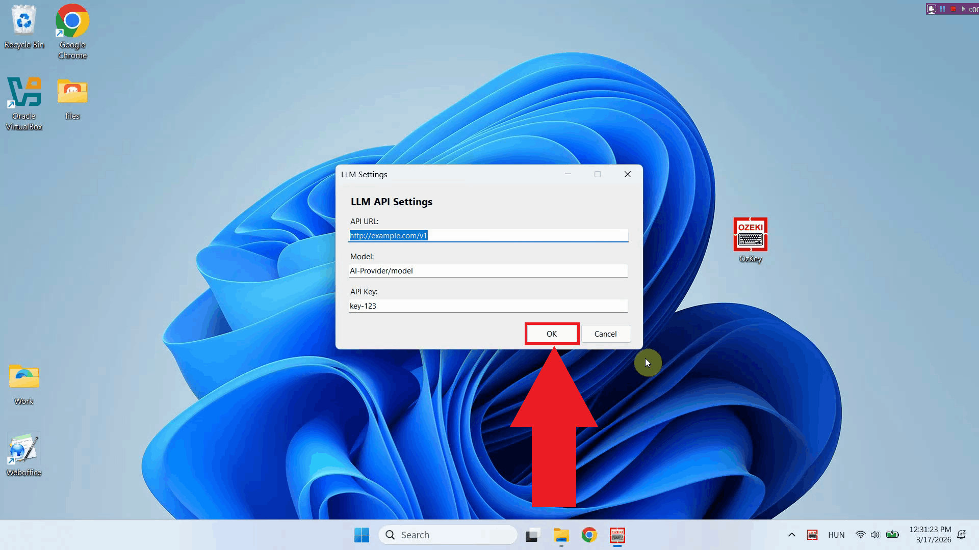 Click OK to save settings