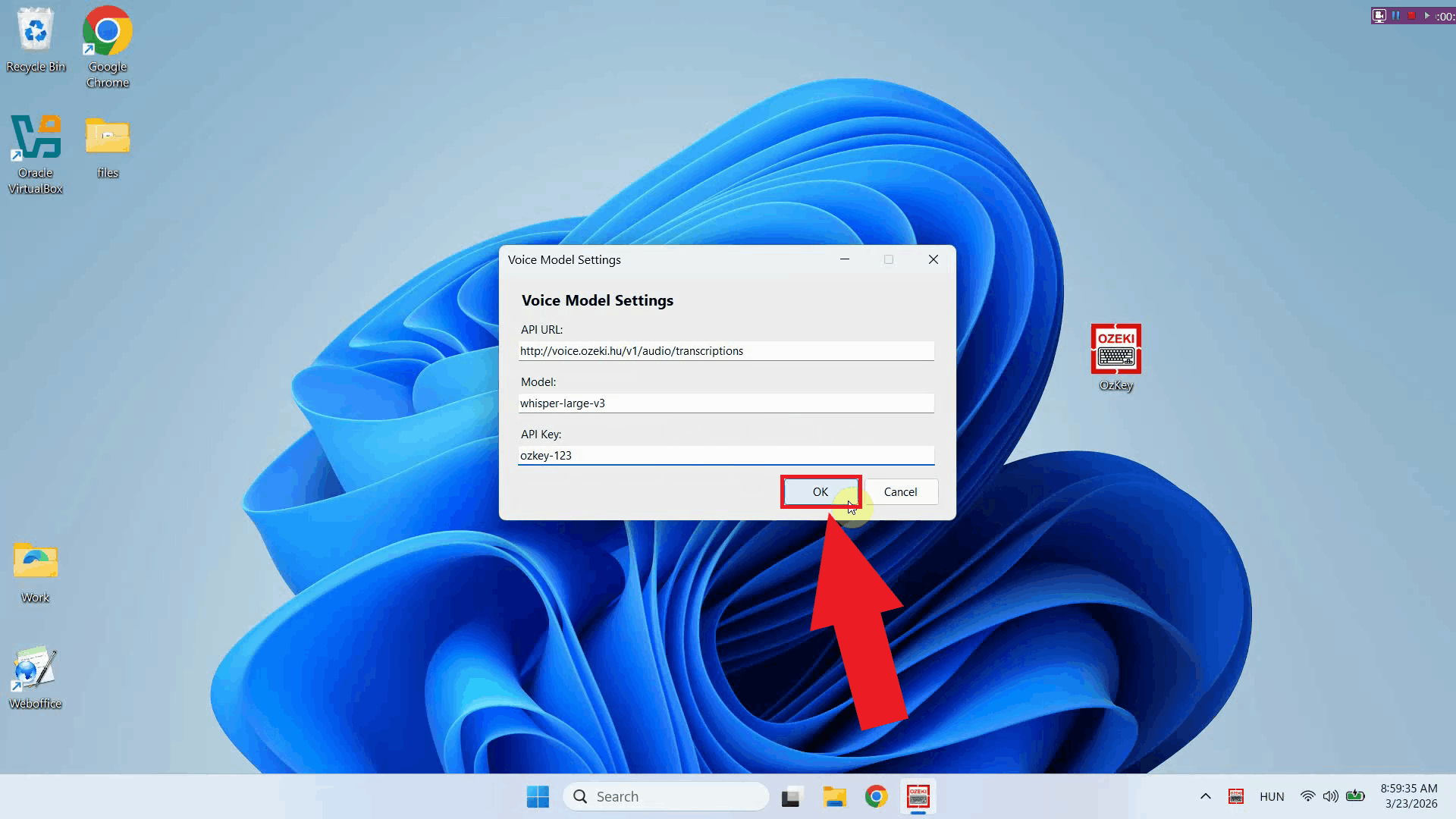 Click OK to save settings