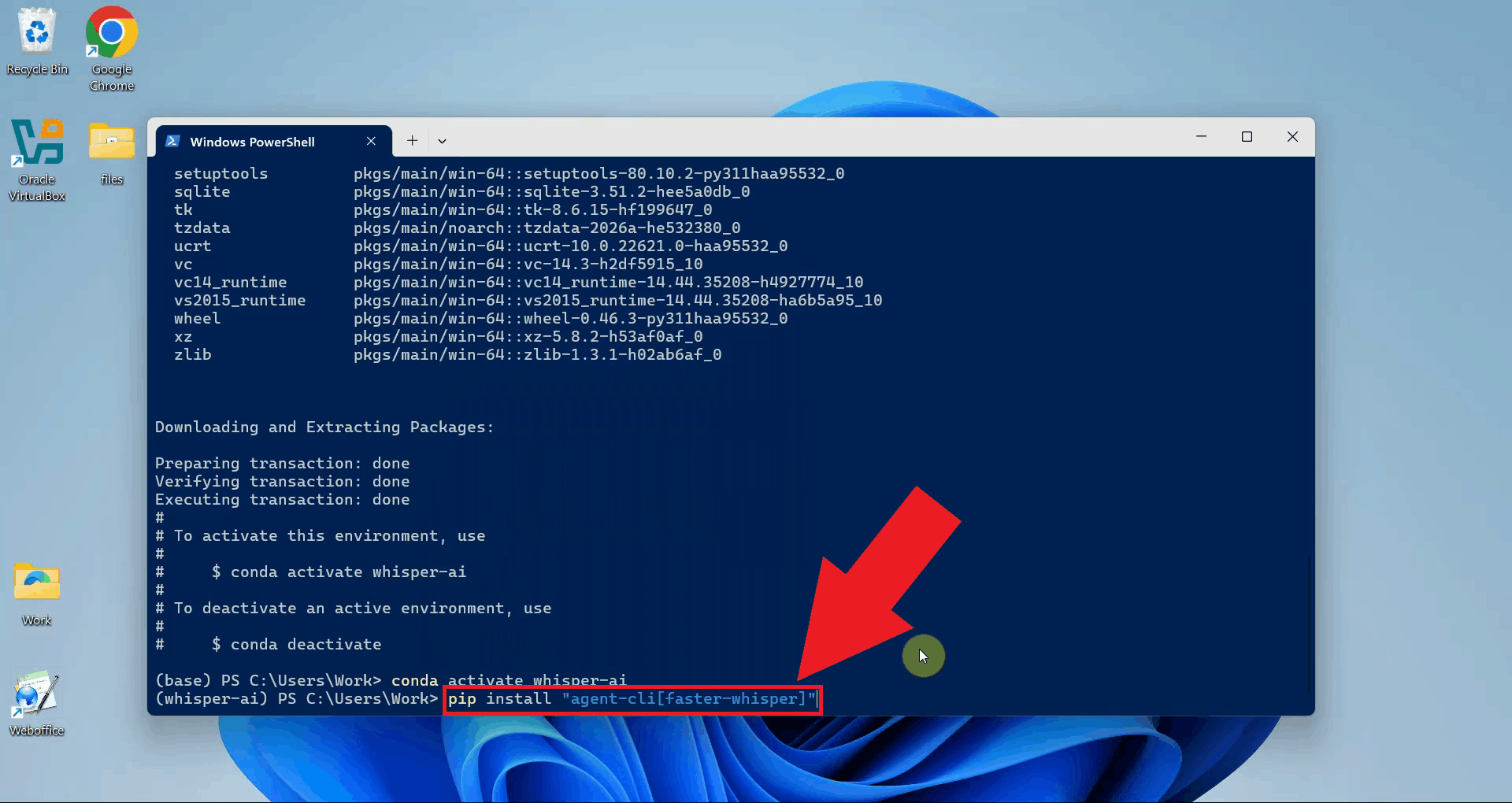 Use pip to install agent-cli faster-whisper