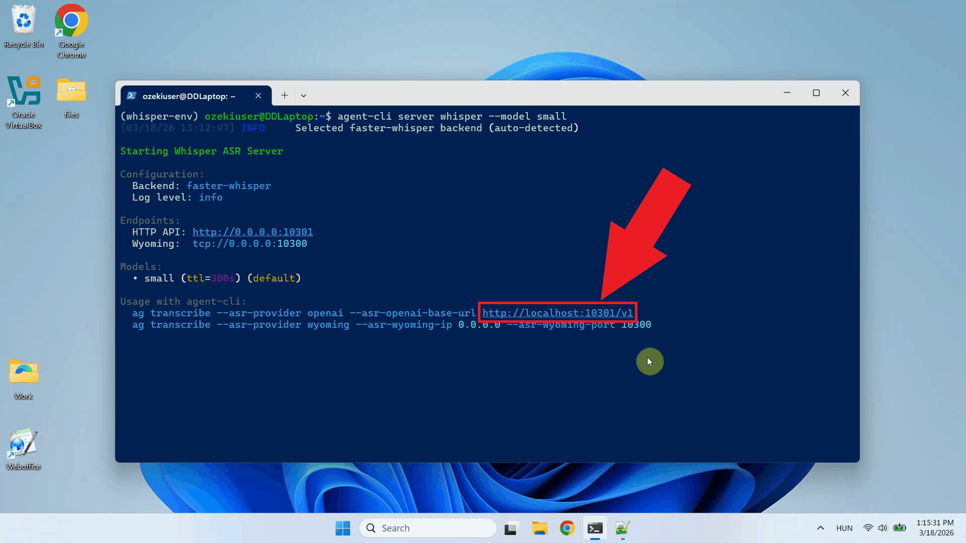 Copy API URL from terminal