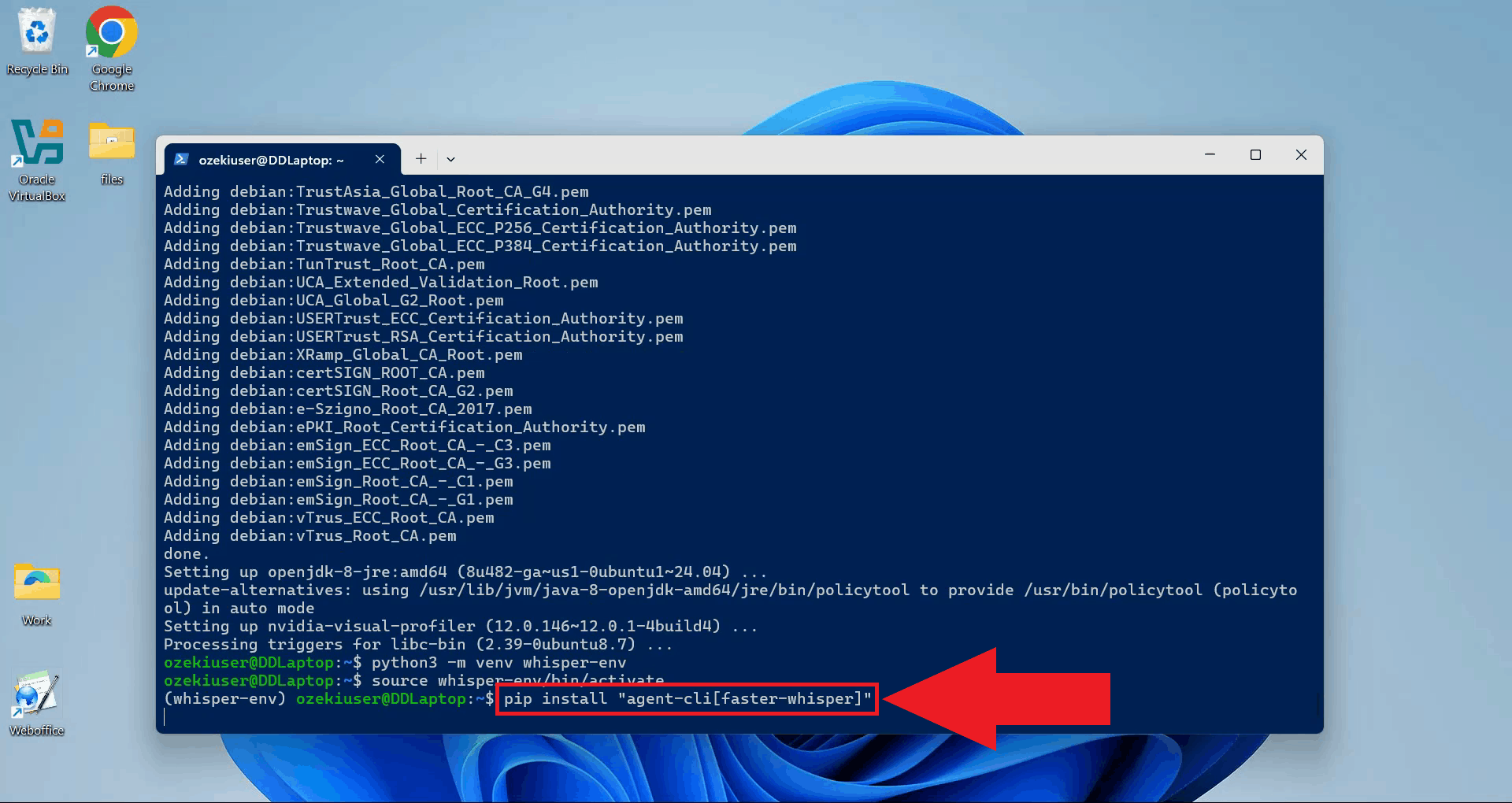 Use pip to install agent-cli faster-whisper