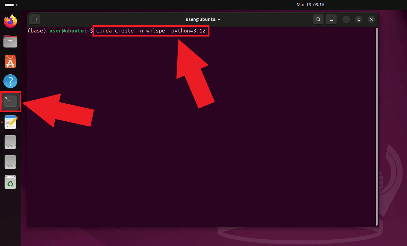 Open terminal and create Conda environment