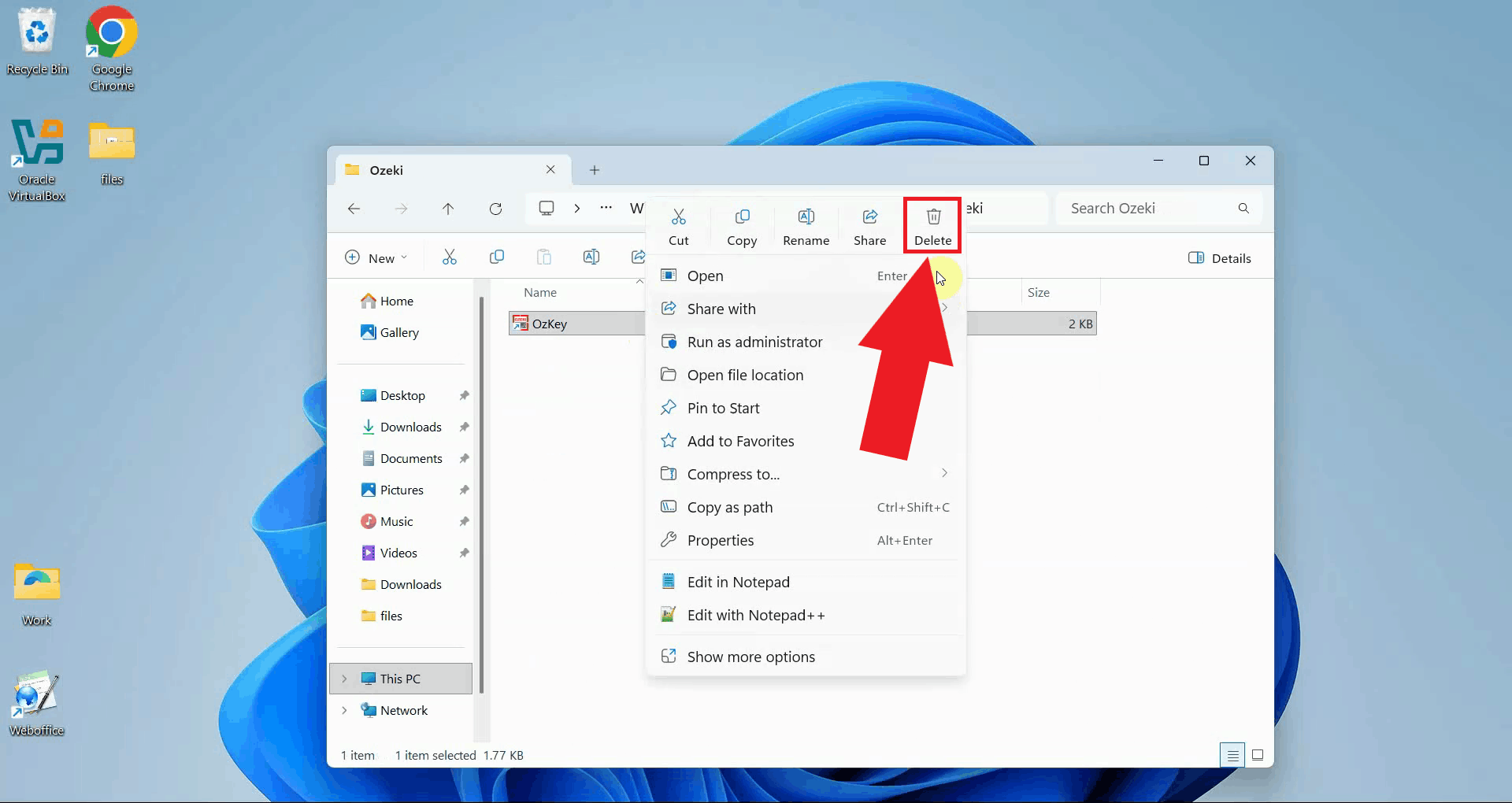 Delete OzKey Start Menu item