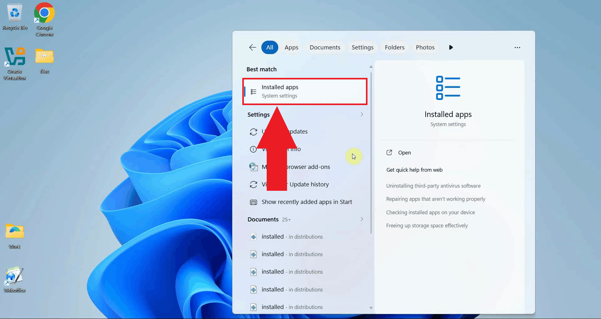 Open Installed Apps menu