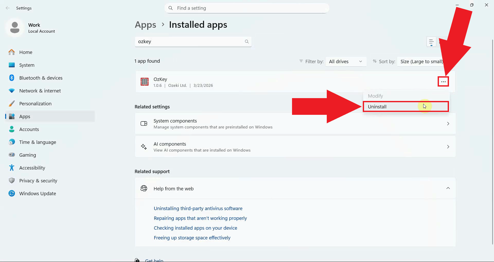 Click the three dots then press Uninstall
