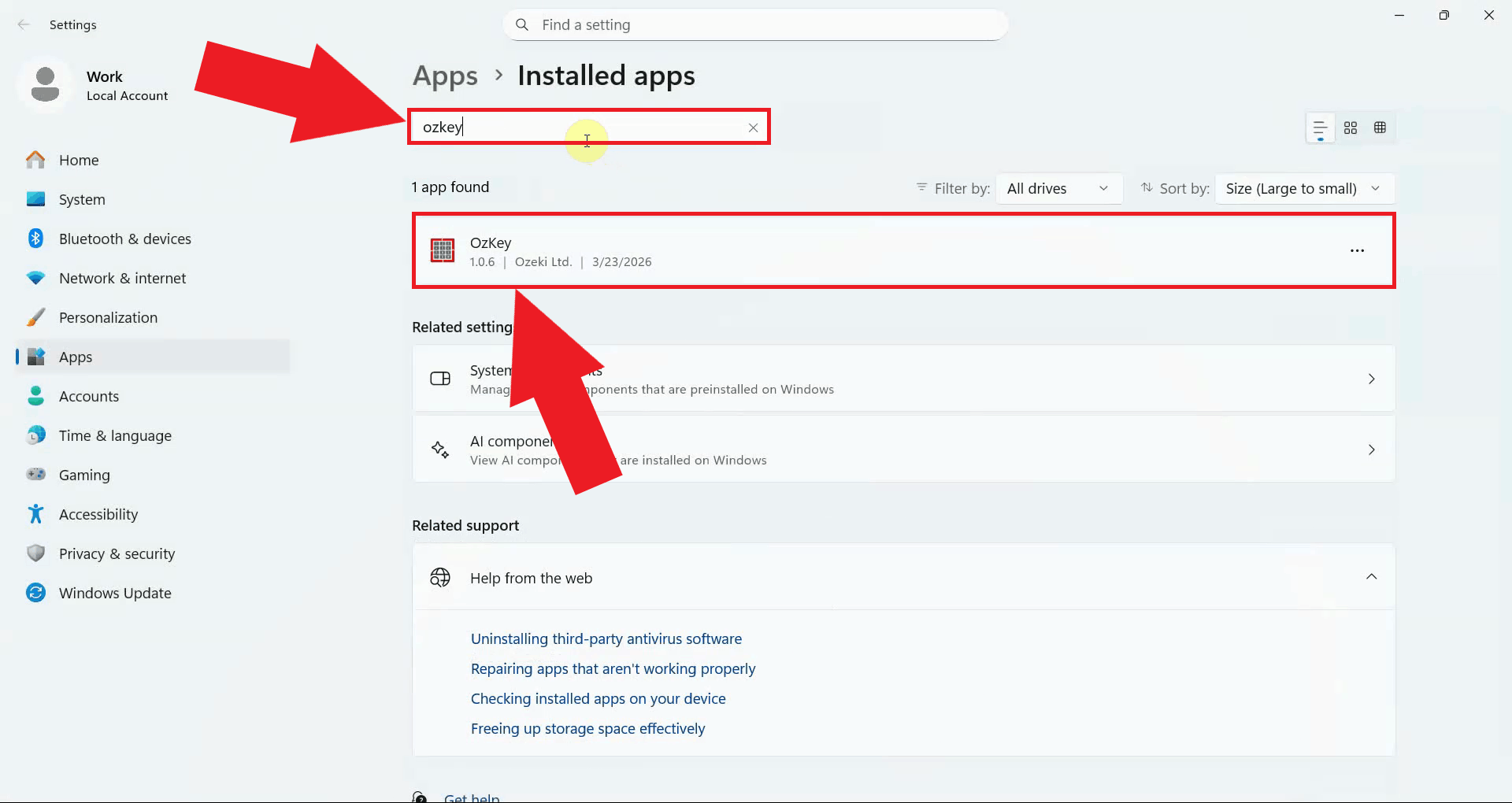 Search for OzKey in Installed Apps