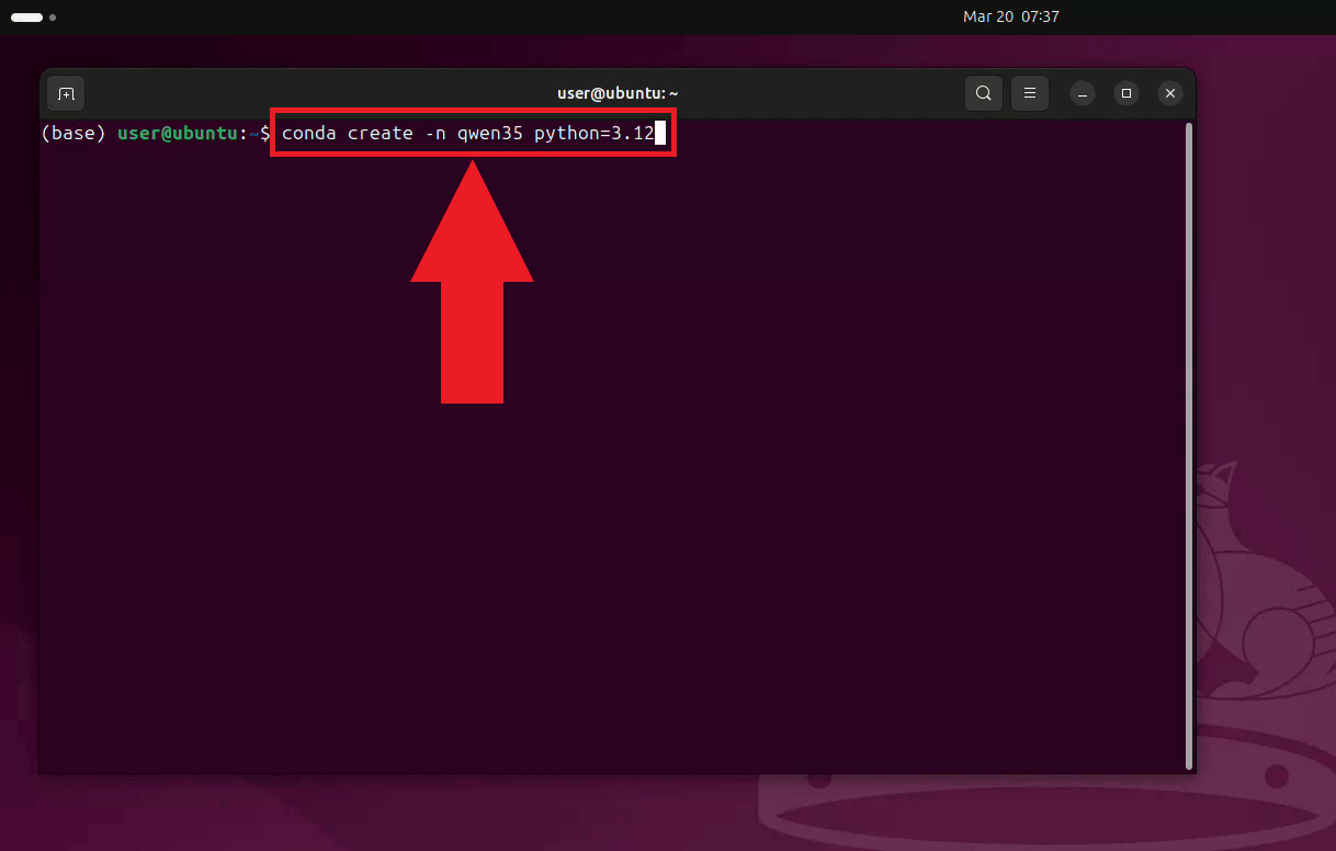 Open terminal and create Conda environment