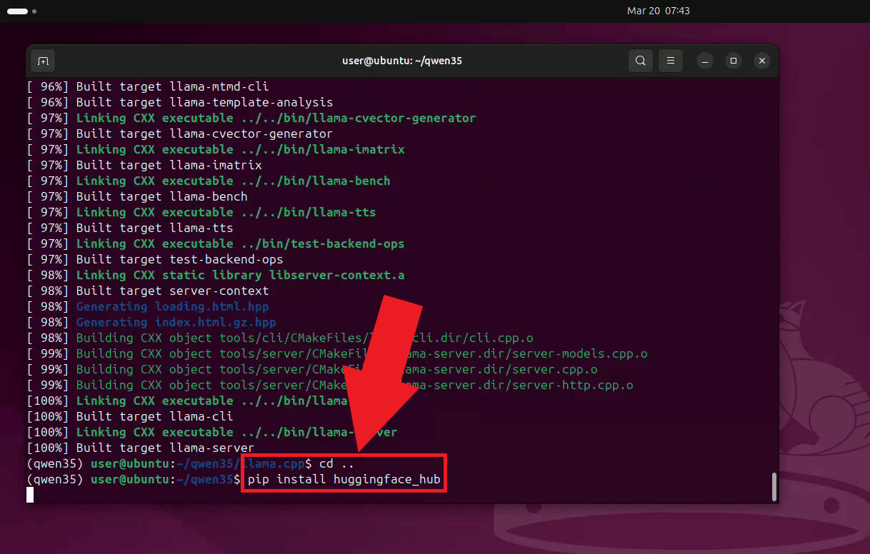 Install huggingface hub in qwen directory