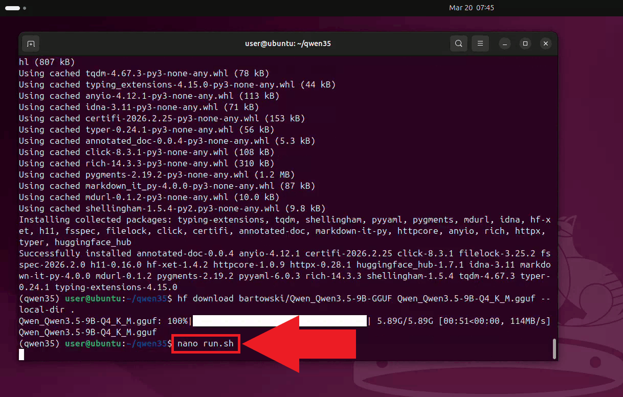 Create runner shell script using nano