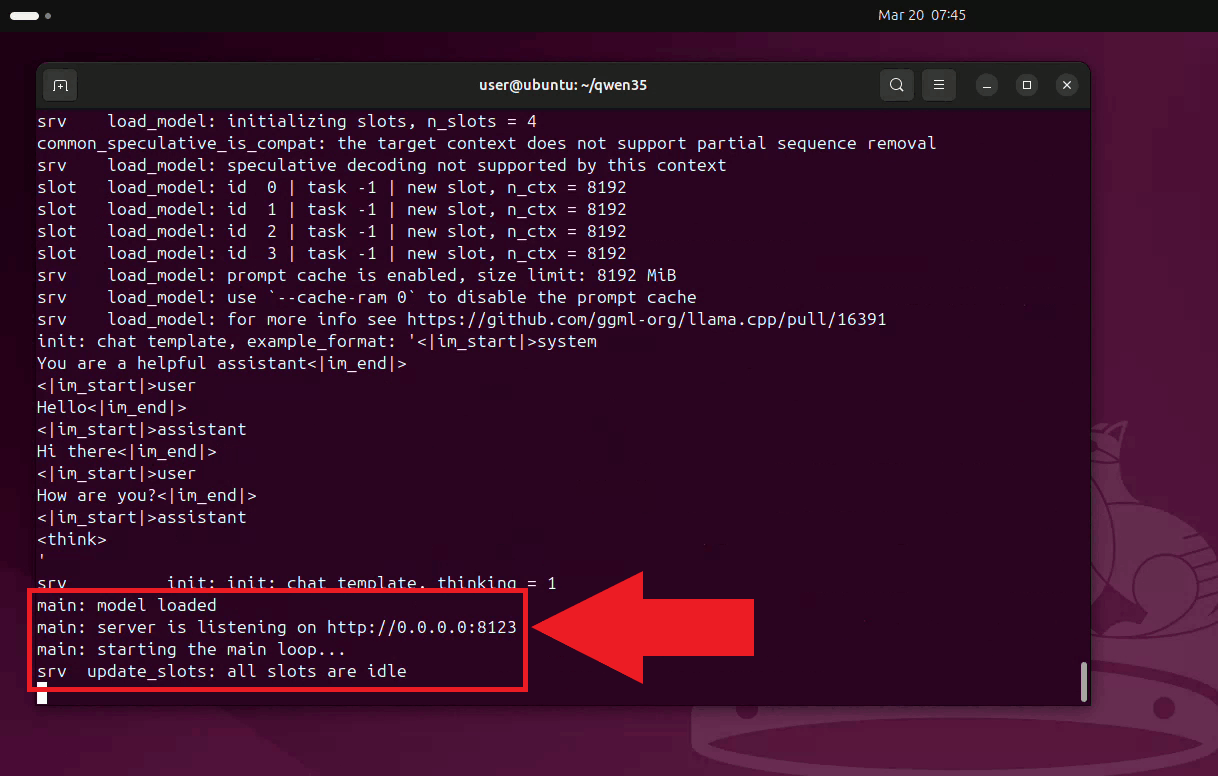 LLama.cpp server started