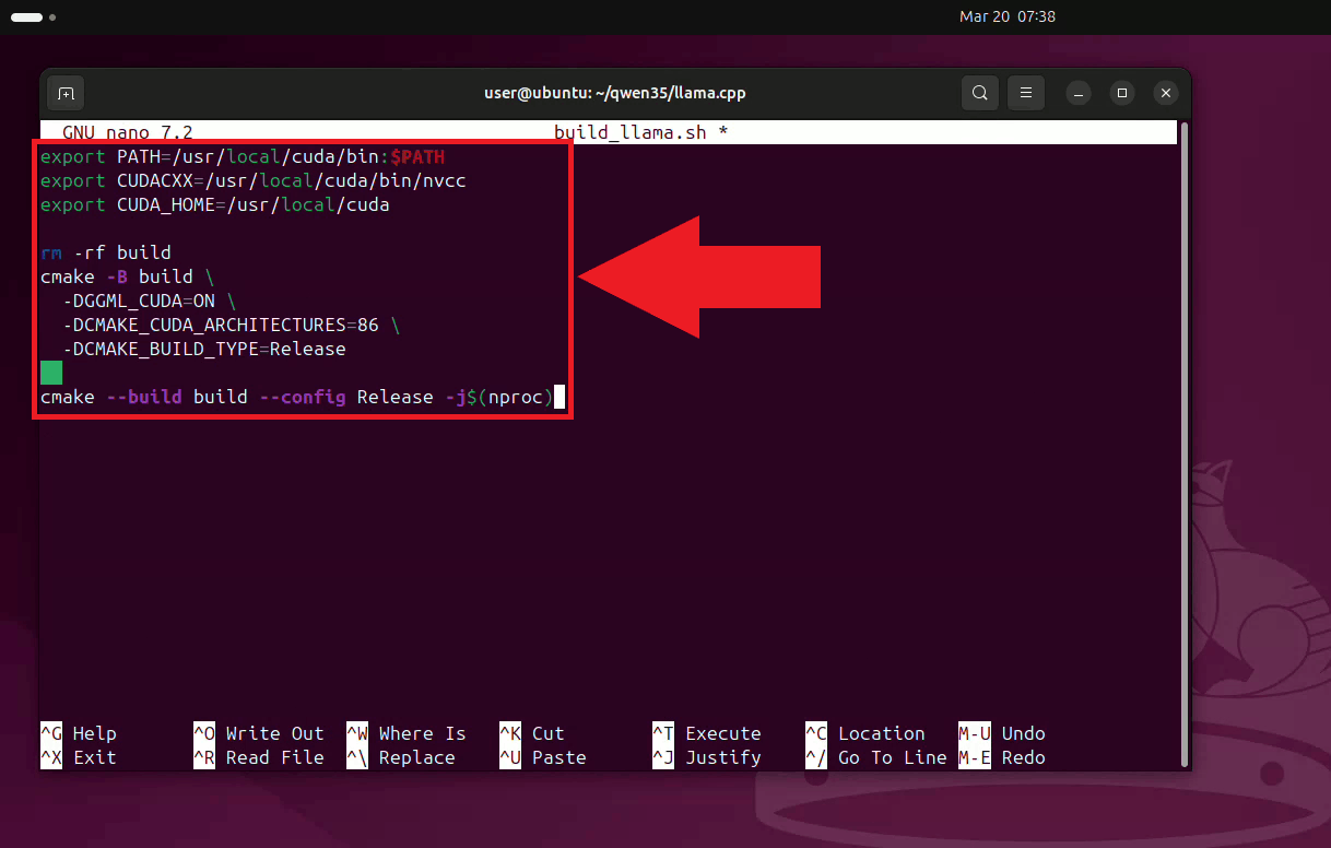 Paste and save CUDA enabled build script