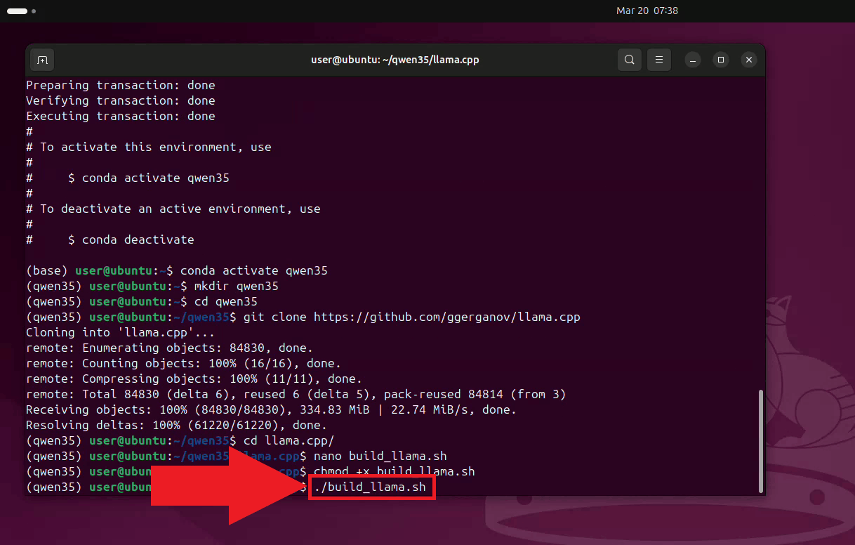 Run build LLama script