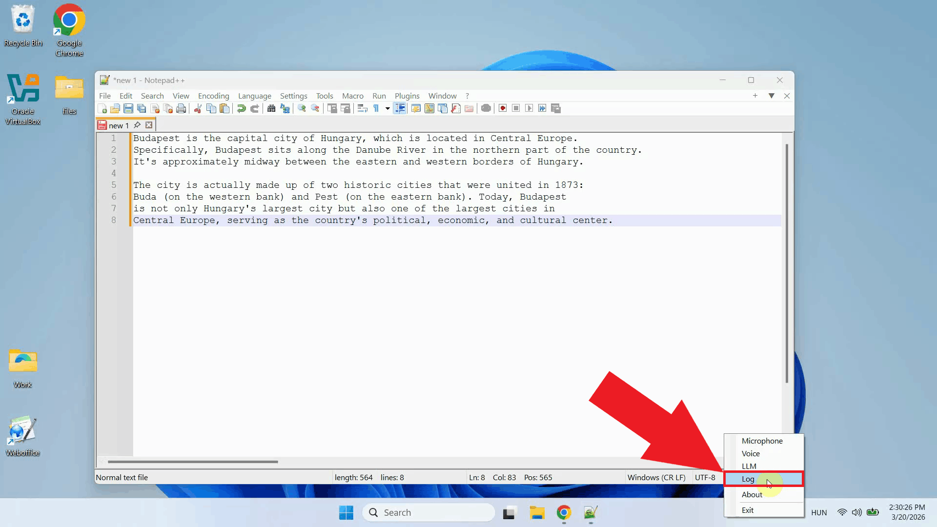 Navigate to Ozeki Voice Keyboard logs from context menu