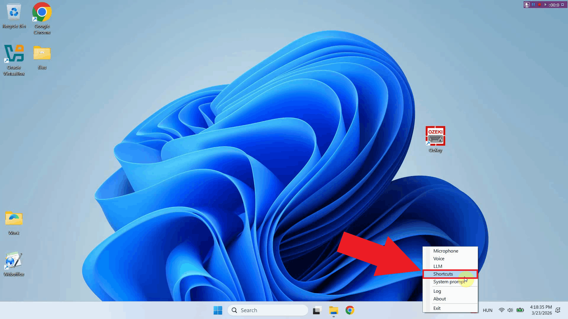 Navigate to keyboard shortcuts from context menu