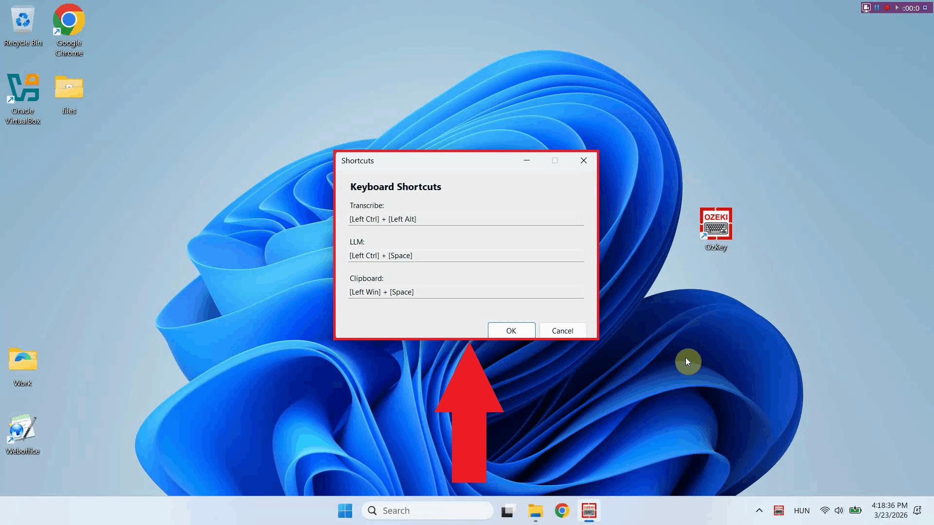 Keyboard shortcut settings