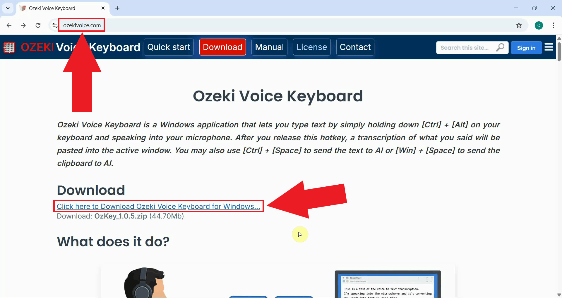 Navigate to OzKey download page