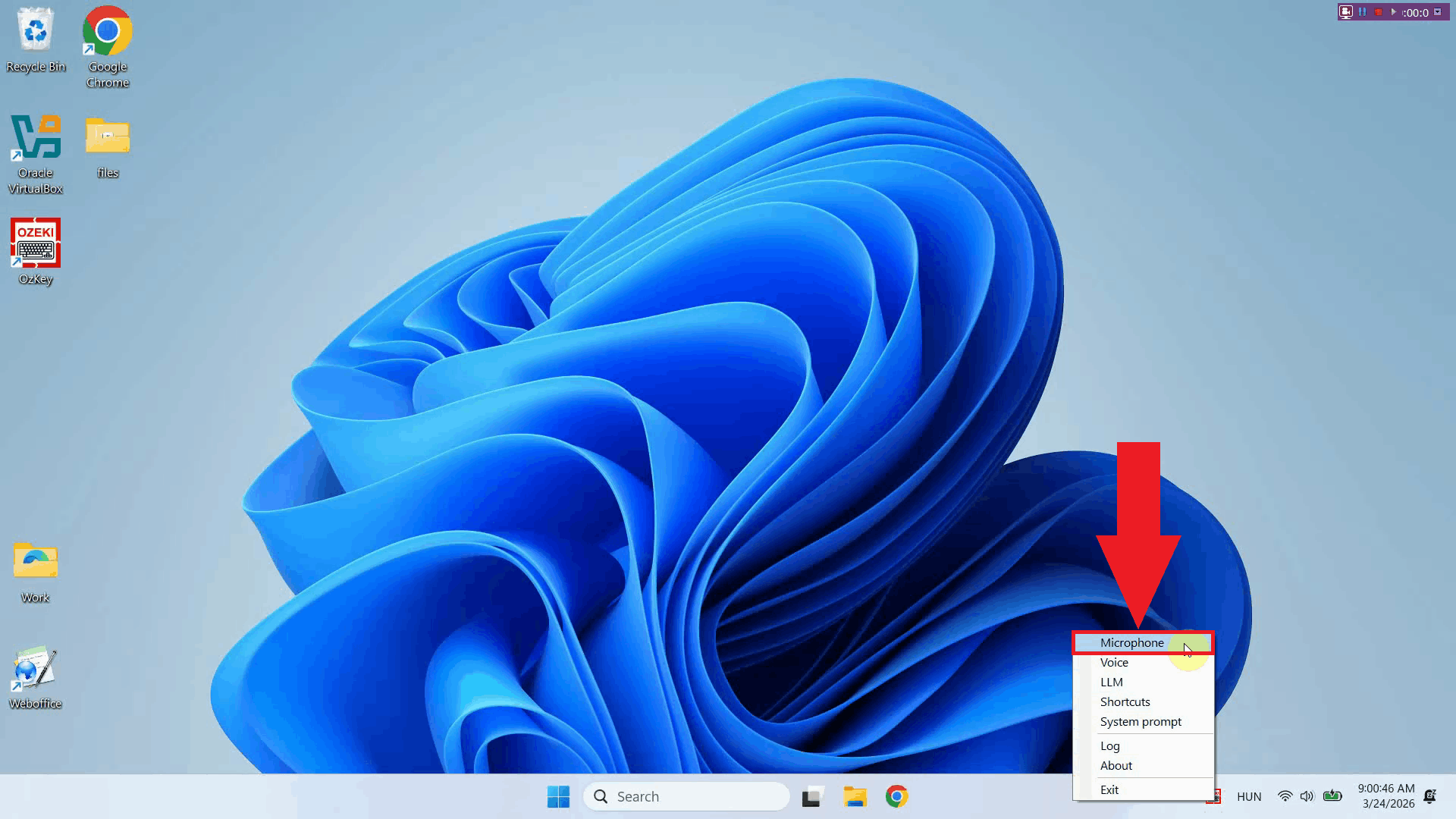 Open microphone settings from context menu