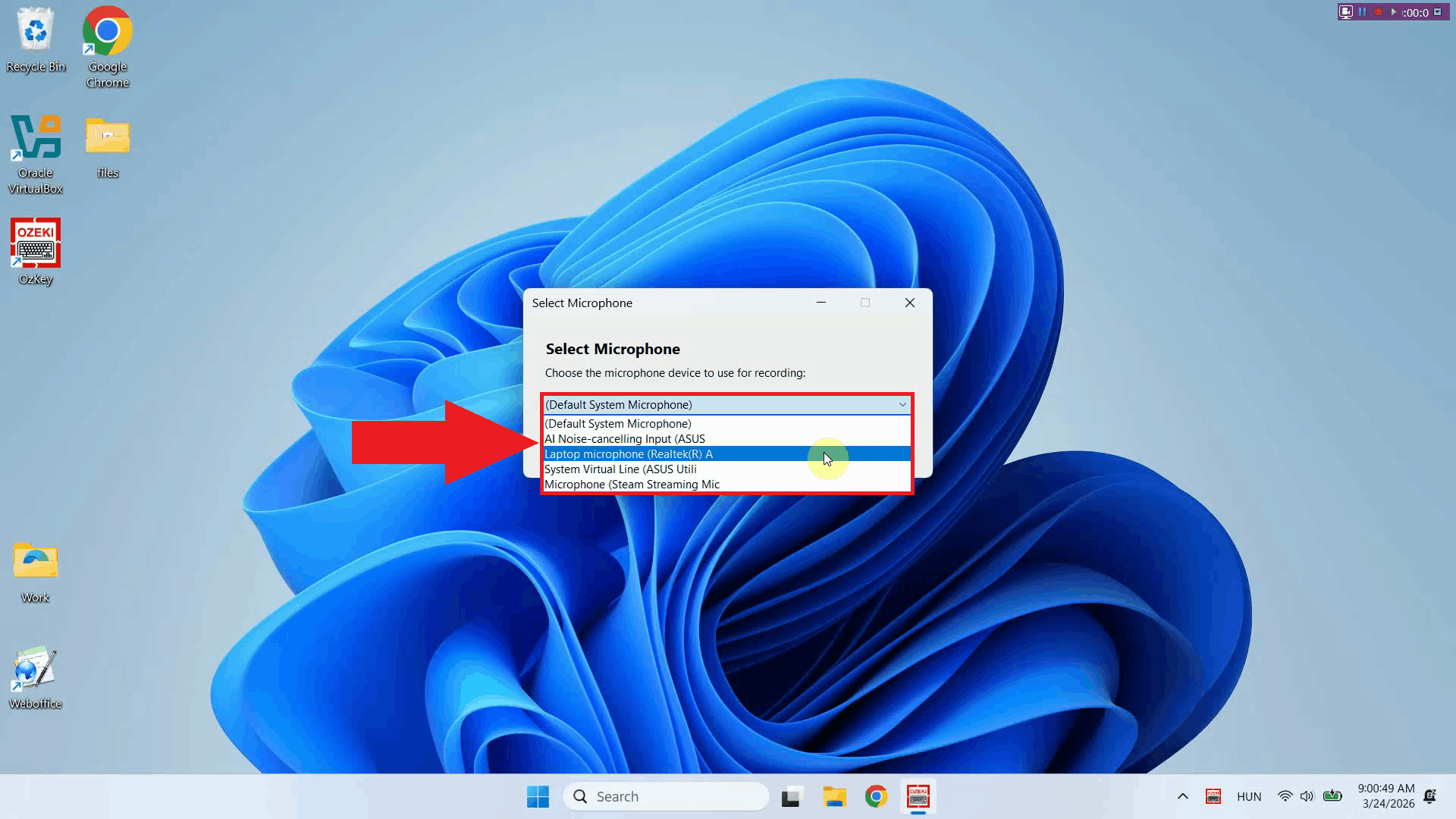 Choose microphone from dropdown list
