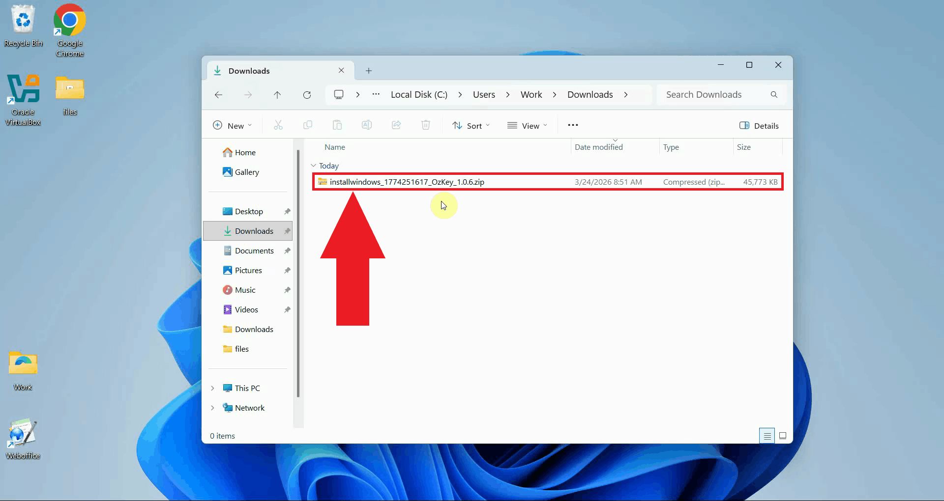 Locate compressed folder in downloads
