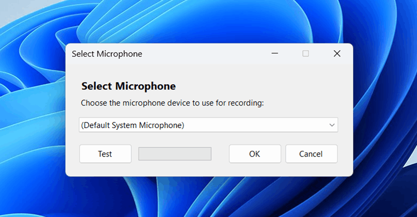 Microphone settings window
